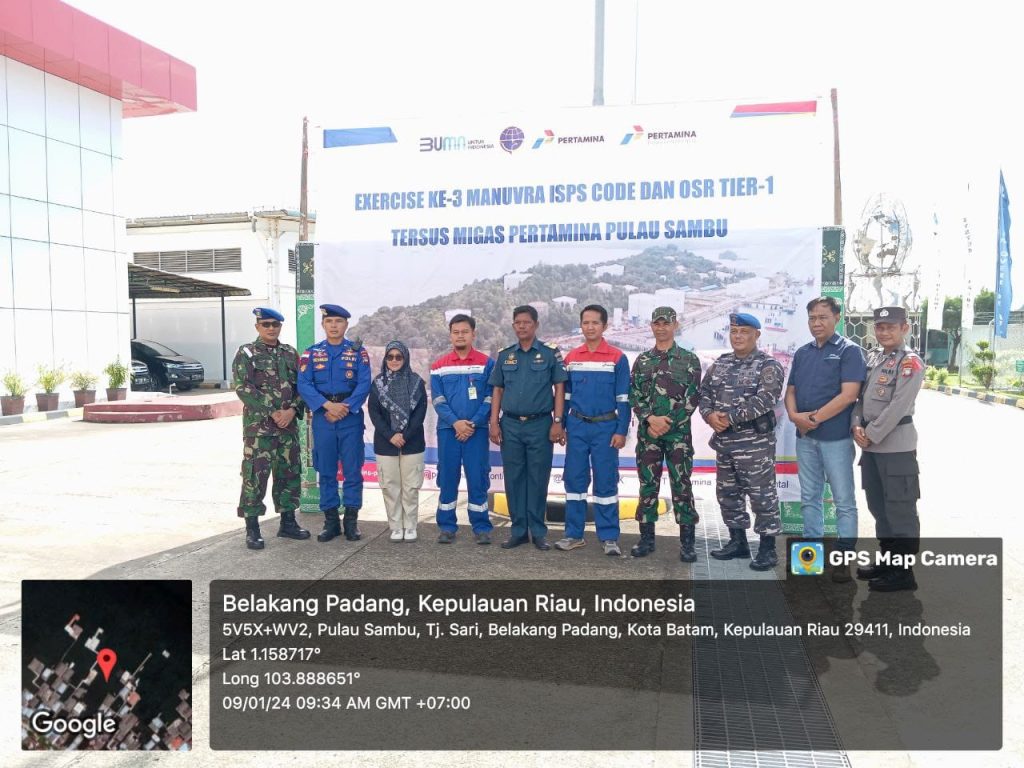 Danramil 05 / Belakangpadang, Kapten Inf Edi Rasmuji Kapten Inf Edi Rasmuji beserta Babinsa 02 menghadiri undangan kegiatan Exescis ke 3 Manuvra ISPS Code Dan OSR Tier - 1 terusus Migas Pertamina Pulau Sambu